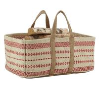 AUBRY GASPARD - Sac à Bûches en Jute Naturel Rouge - Motifs Graphiques - 60x40x30 cm - Fabrication Artisanale Robuste - Idéal Rangement et Transport Bois Chauffage