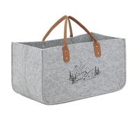 AUBRY GASPARD - Sac à Bûches Feutrine Gris Montagne 50 x 25 x 25 cm | Feutrine épaisse et rigide · 2 anses en feutrine · Bûches, plaids, pelotes · Décor brodé