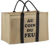 AUBRY GASPARD - Sac à Bûches Jute Naturel Au Coin du feu - Intérieur Enduit - 60x30x40 cm - Charge Max 50 kg - Lavable, Anti Poussière - Poignées Renforcées - Multiusage, Élégant