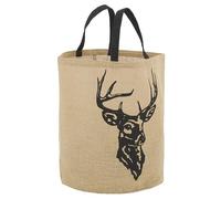 AUBRY GASPARD - Sac à Bûches Jute Naturel Cerf Ø 37 x 43 cm | Intérieur enduit lavable · Charge jusqu'à 50 kg · 2 anses de transport · Pliable pour le rangement