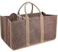 AUBRY GASPARD - Sac à Bûches Jute Plastifiée Damier Beige 65 x 33 x 33 cm | Intérieur enduit lavable · Contenance 70 litres · Charge jusqu'à 50 kg · 2 anses de transport · Pliable pour le rangement