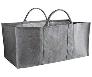 AUBRY GASPARD - Sac à Bûches Jute Plastifiée Gris 60 x 30 x 40 cm | Intérieur enduit lavable · Contenance 72 litres · Charge jusqu'à 50 kg · 2 anses de transport · Pliable pour le rangement
