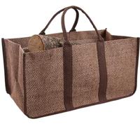 AUBRY GASPARD - Sac à Bûches Toile de Jute - Anses Marrons - Doublure Plastifiée Anti-Salissures - 65 x 33 x 33 cm - 70 L - Supporte jusqu'à 50 kg - Idéal Transport Rangement Bois