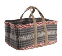 AUBRY GASPARD - Sac à Bûches Toile de Jute Épaisse Pampa - Taupe/Rouge - 60x40x30 cm - Motifs Teintés - 2 Anses Pratiques - Poids 1.7 kg - Décoratif et Résistant