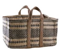 AUBRY GASPARD - Sac à Bûches Toile Jute - Motifs Pampa Crème Noir - 60 x 40 x 30 cm - 2 Anses Transport Facile - Solide Résistant - Entretien Facile - Pratique Décoratif