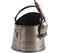 AUBRY GASPARD - Seau à Cendres avec Pelle Métal - Finition Étain Antique - Gris Marron - Ø 28 cm - Hauteur 20 cm - Poids 1,50 kg - Poignées Transport Anse Mobile - Prêt à l'emploi
