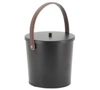 AUBRY GASPARD - Seau À Cendres en Métal Laqué Noir avec Couvercle et Anse en Cuir - Diamètre 25 cm - Hauteur 25 cm - Design Élégant et Pratique - Couleur Noire - Taille Ø25 H25
