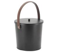 AUBRY GASPARD Seau à Cendres Métal Noir Couvercle Anse Cuir Ø 25 x H 25 cm | Accessoire de foyer élégant · Laque brillante et poignée en matière naturelle · Fermé pour contenir résidus et poussières