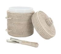 AUBRY GASPARD - Seau à Glace en Rotin avec Pince - Finition Patinée Blanche - Ø 20 cm x Hauteur 25 cm - Seau Amovible en Plastique pour Conserver le Froid - Idéal pour Réceptions et Dîners Conviviaux