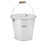 AUBRY GASPARD - Seau À Pellets/Cendres en Métal Galvanisé 10L avec Couvercle Hermétique - Anse Mobile et Poignée en Bois - Idéal pour Poêles et Cheminées - Gris - Ø31 H26-29 cm