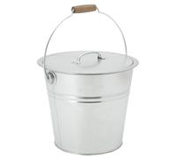 AUBRY GASPARD Seau à Pellets Cendres Métal Galvanisé 10 L Ø 31 x H 26-29 cm | Rangement de foyer avec couvercle hermétique · Anse mobile à poignée bois · Pour poêle à granulés, insert ou cheminée