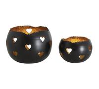 AUBRY GASPARD - Série de 2 Photophores Cœurs en Métal Laqué Noir - Intérieur Doré - Motifs de Cœurs Perforés - Grand Ø 10 cm x Hauteur 10 cm - Petit Ø 5 cm x Hauteur 8 cm - Élégance pour Intérieur