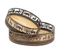 AUBRY GASPARD - Set de 2 Plateaux Ronds Métal et Manguier - Doré Antique - Décor Cerf et Biche - Ø 20 cm et 25 cm - Hauteur 6 cm et 8 cm - Style Chalet Chic pour Table et Décoration