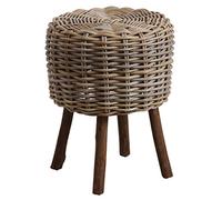 AUBRY GASPARD - Tabouret Bas en Poelet Gris et Bois - Ø 34 cm x Hauteur 45 cm - Compact et Élégant - Idéal pour Salon et Chambre - Surface Douce et Confortable - Facile à Entretenir