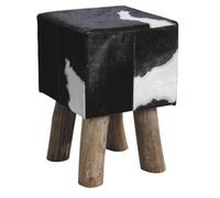 AUBRY GASPARD - Tabouret Carré Peau de Vache Noire Blanche 100% Naturelle - Bois - 30 x 30 x 45 cm - Design Éclectique Salon - Siège Ombre ou Repose-Pieds Élégant