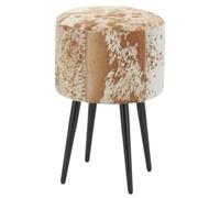 AUBRY GASPARD - Tabouret en Peau de Vache - Marron Blanc Noir - Métal Noir - Ø 30 cm x Hauteur 45 cm - Unique et Tendance - Livré Monté - Assise Confortable et Stable - Idéal pour Salon et Cuisine