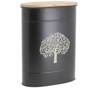 AUBRY GASPARD - Tabouret et Seau À Pellets en Métal avec Couvercle en Bois - Design Arbre - Dimensions 39X20X49-51 cm - Idéal Autour De La Cheminée - Couleur Métal - Taille Compacte