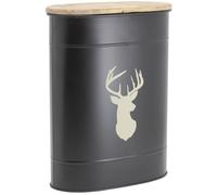 AUBRY GASPARD - Tabouret et Seau À Pellets en Métal avec Couvercle en Bois - Design Cerf - 39X20X49-51 cm - Idéal Autour De La Cheminée - Couleur Métal et Bois