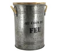 AUBRY GASPARD - Tabouret et Seau à Pellets Métal Galvanisé - Couvercle Bois de Sapin - Ø35 cm x H45 cm - Tamis Amovible - Contenance 15 kg - Double Fonction Pratique
