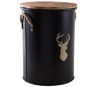 AUBRY GASPARD Tabouret Métal Laqué Seau à Pellets Cerf Ø 35 x H 45 cm | Rangement de granulés et siège d'appoint · Tamis récupérateur de poussière · Couvercle en sapin · Capacité 15 kg