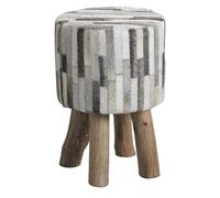 AUBRY GASPARD - Tabouret Rond Peau de Vache Grise - Pieds Bois - Ø 30 cm x Hauteur 45 cm - Poids 5 kg - Design Unique Bandelettes Peau Naturelle - Idéal Salon et Décoration Intérieure