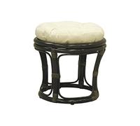 AUBRY GASPARD - Tabouret Rotin Noir avec Coussin - Ø 40 x Hauteur 35 cm - Coussin Coton Garni Dacron - Lavage Délicat à Froid - Élégant et Confortable pour Salon ou Terrasse