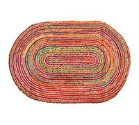 AUBRY GASPARD - Tapis Ovale Coloré en Jute et Coton India - Tressage Artisanal - Longueur 180 x Profondeur 120 cm - Idéal pour Salon et Chambre - Élégant - Livré Prêt à l Emploi