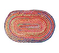 AUBRY GASPARD - Tapis Ovale Jute et Coton Multicolore d'Inde - Fabrication Artisanale - Coloris Aléatoire - Format 90 x 60 cm - Décoration Intérieure - Vendu à la pièce