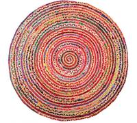 AUBRY GASPARD - Tapis Rond Coloré en Jute et Coton India - Ø 120 cm - Coton Multicolore et Jute Naturel - Idéal pour Toutes Les Chambres, Salle de Jeux ou Déco Pop - Style Vivant et Naturel