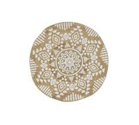 AUBRY GASPARD - Tapis Rond en Jute Naturelle Motif Ethnique - Ø 90 cm - Design Bohème Chic avec Motifs Blancs Géométriques - Léger 1.71 kg - Idéal pour Salon, Chambre ou Espace Détente