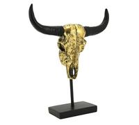 AUBRY GASPARD - Tête de Buffle en Résine Dorée Antique et Noire - Socle en Bois - H 27 x L 24 x P 7 cm - Pièce Décorative Élégante à Poser - Design Sophistiqué pour Intérieur Moderne - Poids 0,63 kg