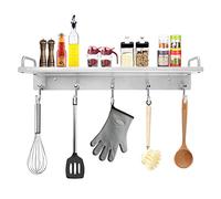 Audmore Étagère à ustensiles de cuisine, étagère à épices avec crochets, support mural, au-dessus de la cuisinière, étagère murale de rangement à suspendre pour spatule, cuillère, organisateur de
