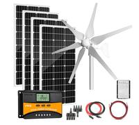 AUECOOR Kit d'éolienne à panneau solaire 800 W 12 V 24 V : éolienne 400 W + 4 panneaux solaires 100 W + accessoires