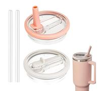 AUEFUDQ Stanley Flip Straw - Lot de 2 Couvercles de Rechange Anti-fuite et Anti-poussière avec Paille pour Gobelets de 100 ml (Rose + Blanc)
