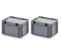 Auer Packaging Bacs Euro 2x Récipients Euro 30 x 20 x 18,5 cm avec Couvercle à Charnière Inclus Mètre Pliant Gratuit