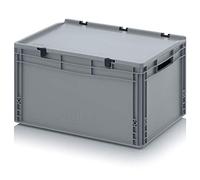 Auer Packaging Eurobox Boîte de rangement empilable avec couvercle 60 x 40 x 33,5 cm avec poignées ouvertes et couvercle à charnière avec mètre pliant 60 x 40 x 33,5 cm Facile à transporter