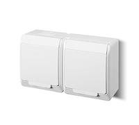 Aufputzsteckdose blanc 2 compartiments pour pièces humides iP44 16 a 250 v-double montage