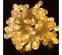 Aufun 20m 160Leds chaîne lumineuse boule de cristal blanc chaud, 8 modes IP44 étanche, pour jardin, terrasse, fête, balcon (20m, câble transparent)