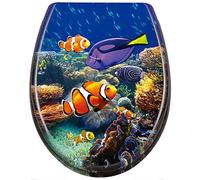 Aufun Abattant WC universel avec système d'abaissement automatique, qualité supérieure et fixation rapide, Toilette Antibactérien - Poissons Décoratifs