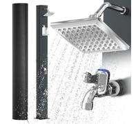AufuN Douche solaire de jardin 40 l avec chrome et acier inoxydable, eau chaude jusqu'à 60 °C sans électricité, pommeau de douche de 15 cm, raccord de tuyau d'arrosage, capot de protection et kit de