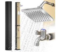 AufuN Douche solaire de jardin 40 l avec chrome et acier inoxydable, eau chaude jusqu'à 60 °C sans électricité, pommeau de douche de 15 cm, raccord de tuyau d'arrosage, capot de protection et kit de