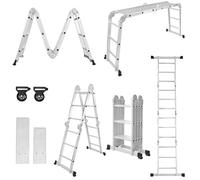 Aufun Échelle télescopique multifonction 6 en 1 en aluminium 4 x 3 marches | Avec plateforme, capacité de charge maximale de 150 kg, échelle coulissante, échelle pliante avec plaques d'échafaudage