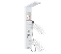 Aufun Ensemble de finition pour baignoire et douche en acier inoxydable avec étagère et robinetterie, 5 fonctions Colonne de douche pluie et brume, 4 buses de massage à grand angle réglables