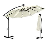 Aufun Parasol de Jardin Exterieur avec éclairage Solaire LED Ø300 cm Parasol Déporté en Aluminium avec Protection UV 40 +, Mécanisme à Manivelle, pour Jardin, terrasse, Balcon, Octogonal, Beige