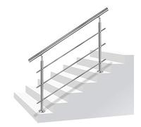 Aufun rampe d'escalier Garde-corps en acier inoxydable pour escaliers, intérieur et extérieur, balcon, parapet, argent, longueur: 160cm, avec 3 croisillons