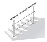 Aufun rampe d'escalier garde-corps en acier inoxydable pour escaliers, intérieur et extérieur, balcon, parapet, argent, longueur : 160 cm, avec 2 croisillons