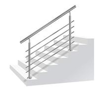 Aufun rampe d'escalier Garde-corps en acier inoxydable pour escaliers, intérieur et extérieur, balcon, parapet, argent, longueur : 150 cm, avec 5 croisillons, AF-(HAG7239E)