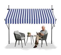 Aufun Store de balcon avec manivelle - 200 x 120 cm - Rayures bleues et blanches - Sans perçage - Protection solaire en polyester résistant aux UV et réglable en hauteur - Toit de terrasse