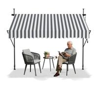 Aufun Store de balcon avec manivelle - 200 x 120 cm - Rayures grises et blanches - Sans perçage - Protection solaire en polyester - Résistant aux UV et réglable en hauteur - Toit de terrasse