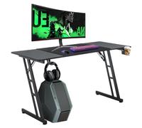 Aufun Table de Jeu Bureau Gaming Table Gaming 120 x 60 cm, Crochet pour Casque et Porte-gobelet, Bureau d'ordinateur Robuste, Bureau de Jeu PC (Type B sans LED)